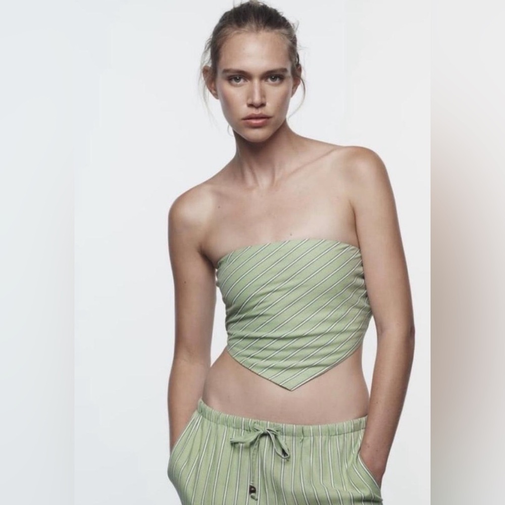 Zara Light Green Striped Crop Top